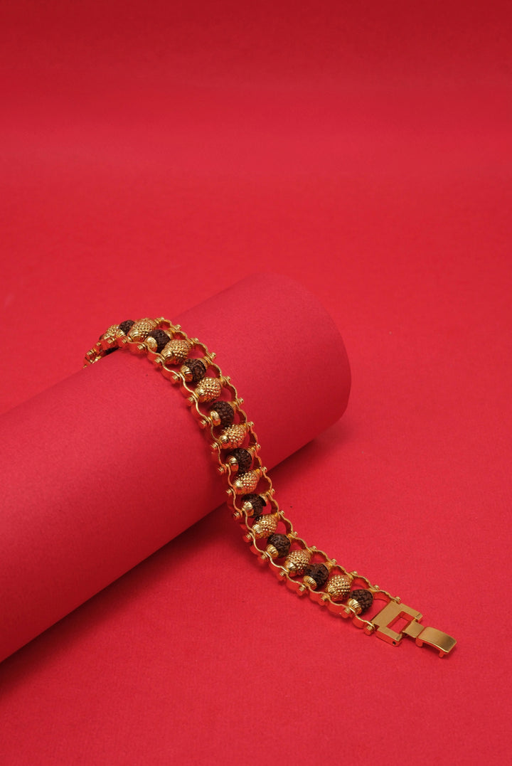 Premium Rudraksha Bracelet with Golden Mesh Design