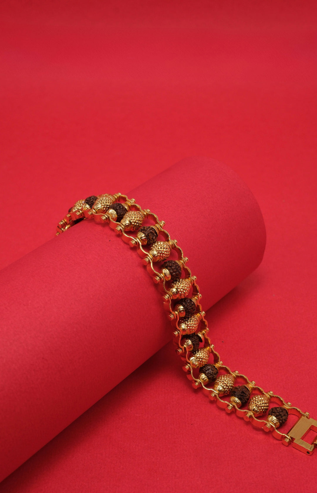 Premium Rudraksha Bracelet with Golden Mesh Design