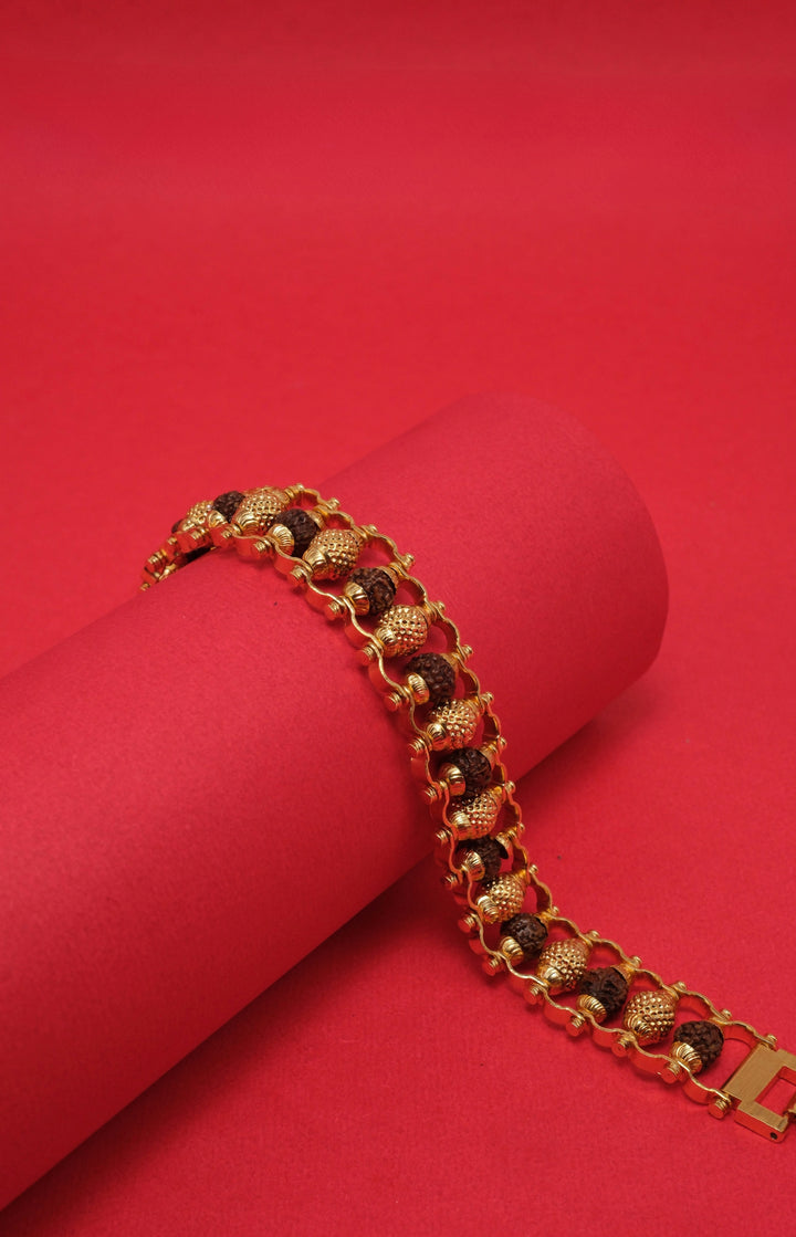 Premium Rudraksha Bracelet with Golden Mesh Design