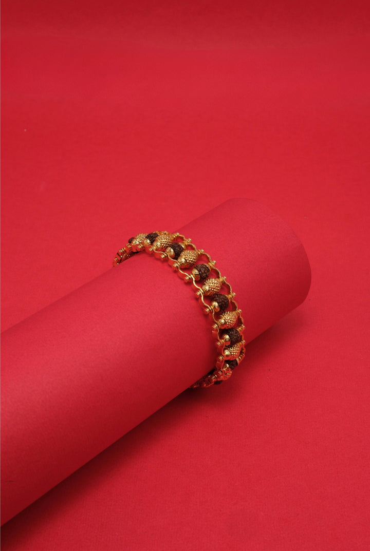 Premium Rudraksha Bracelet with Golden Mesh Design
